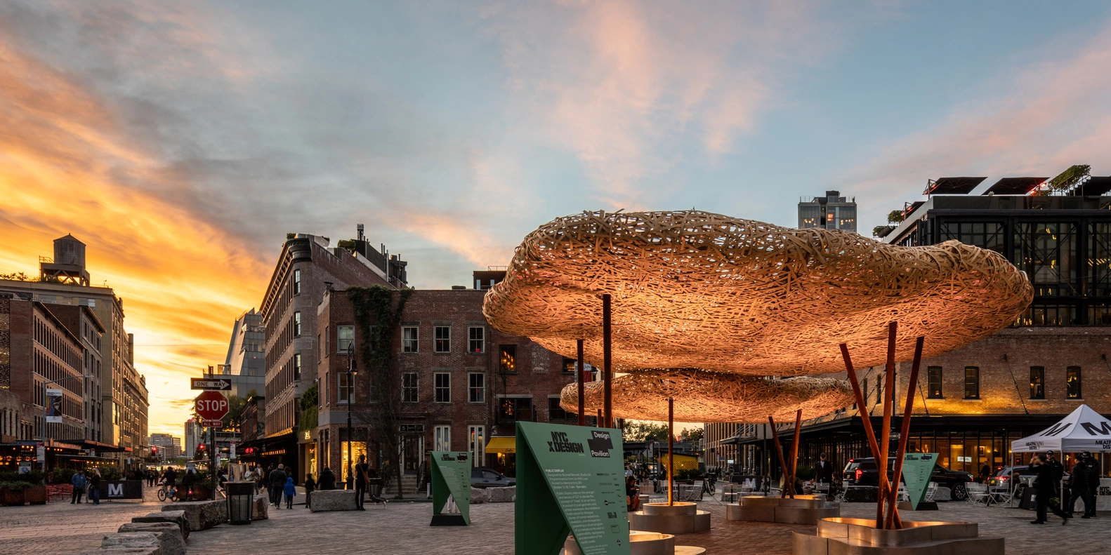 Exploring How Designers Use Bamboo to Form Clouds in Public Spaces in New York